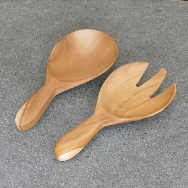Product image 2 of the product “Wooden spoon and fork, made of teak wood, 17cm Length ”